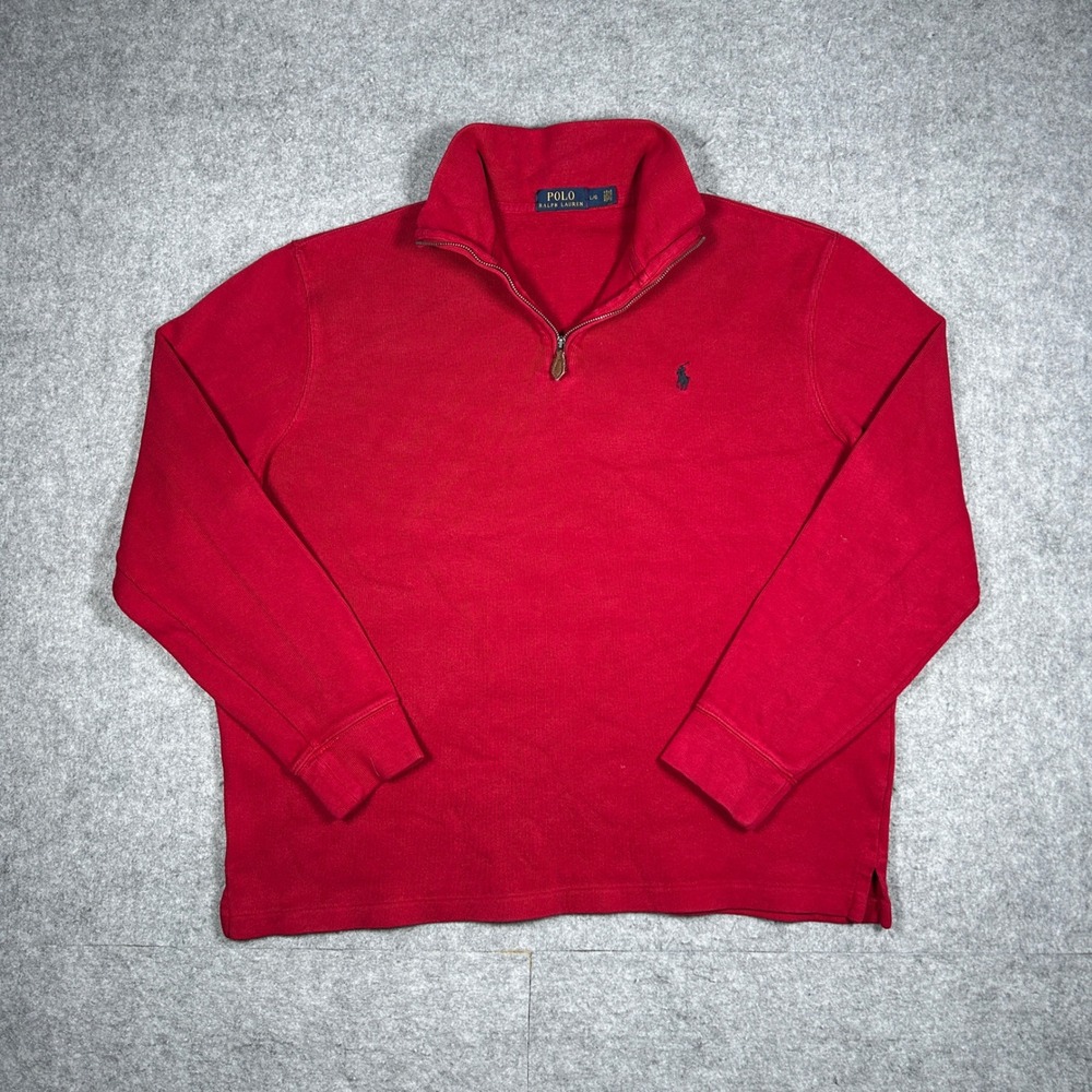 Polo Ralph Lauren Quarter Zip Pullover Mens Large Red Cotton Knit Classic Preppy